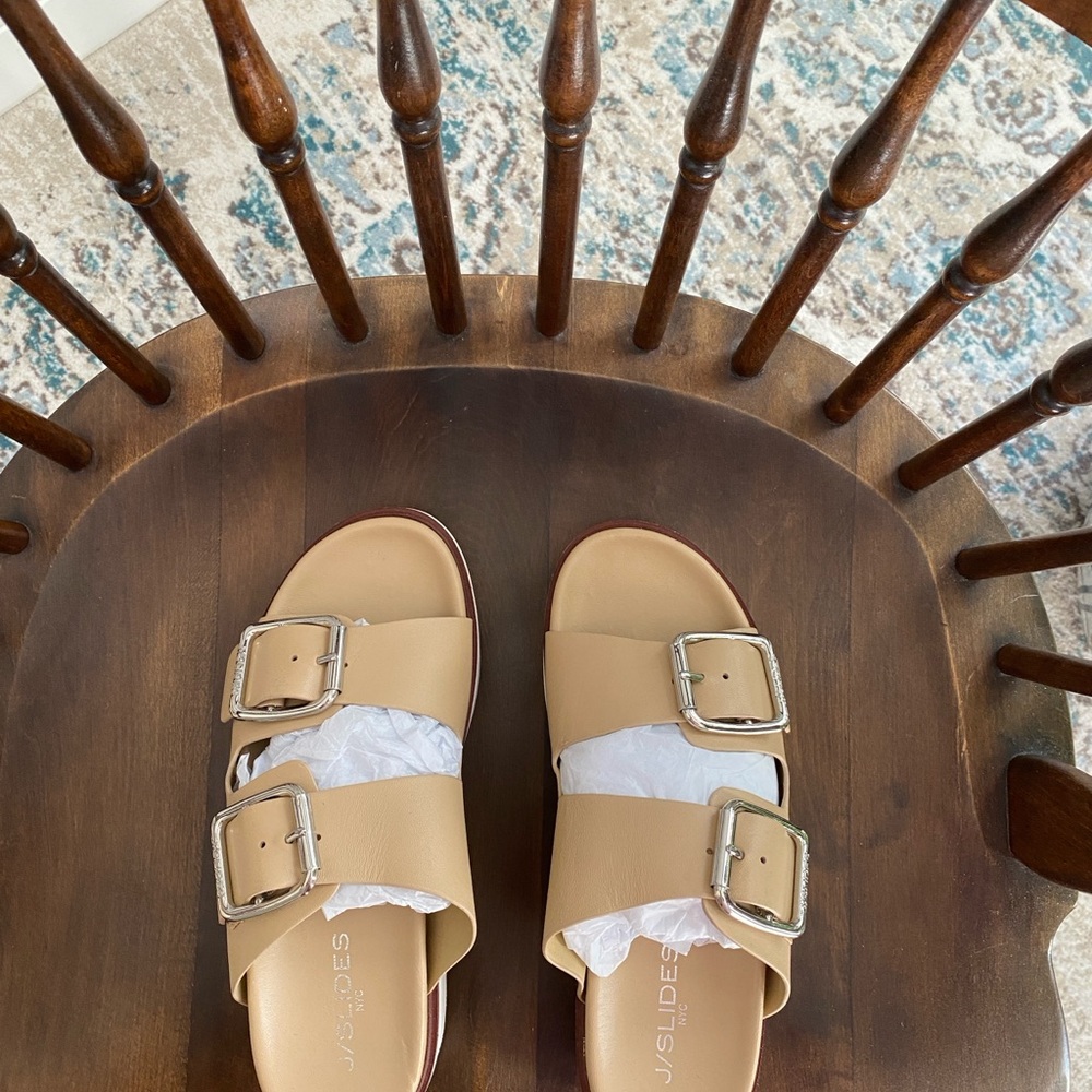 J Slides Tan Platform Sandals